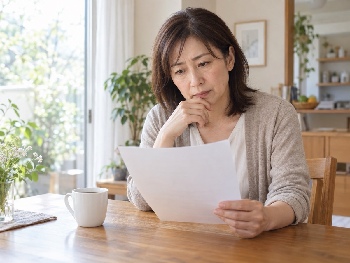 健康診断の結果を見つめる女性
